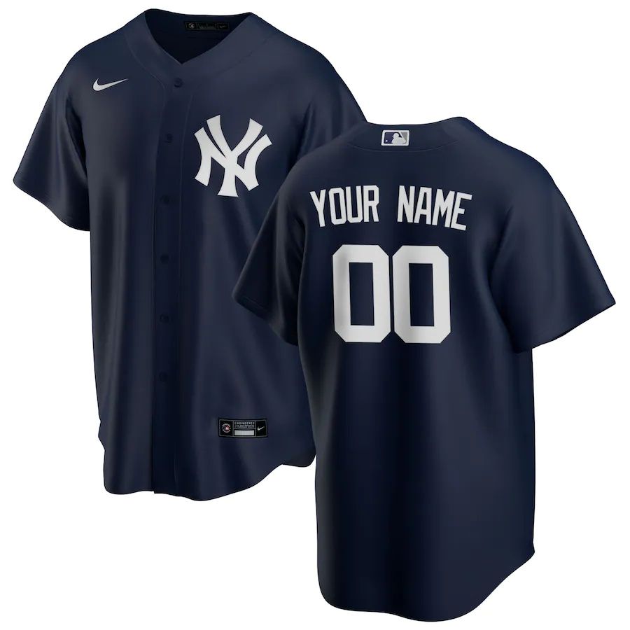 Mens New York Yankees Nike Navy Alternate Replica Custom MLB Jerseys